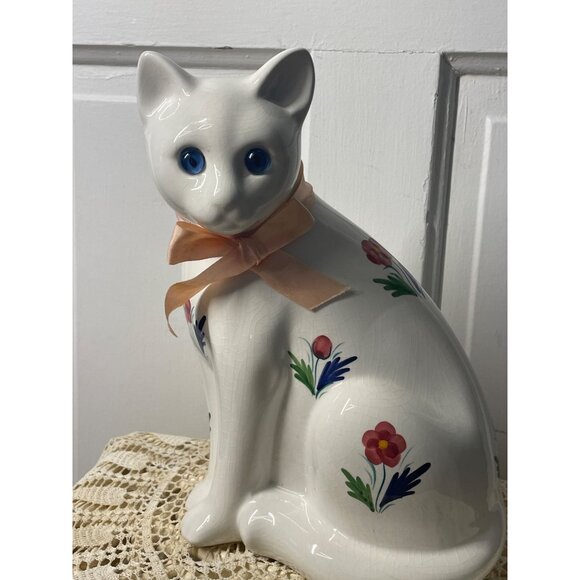 Vintage ELPA Alcobaca Portugal White Ceramic Cat Blue Glass Eyes - Picture 9 of 14
